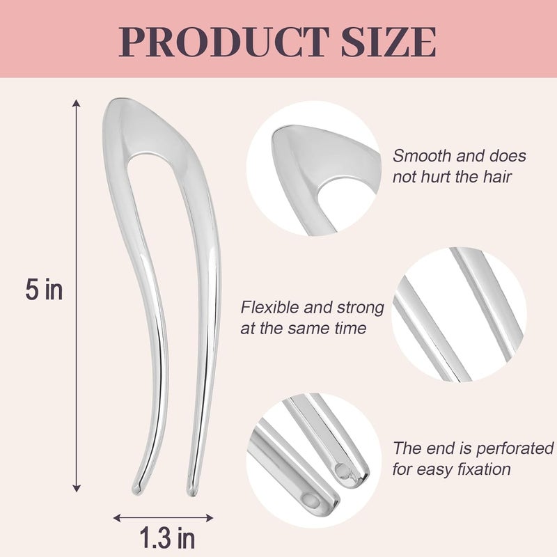 JIRIS 2PCS 5Inch French Hair Pins Large U-Shaped Pins for Women and Girls Fashion Metal Hair Pin French Twist Hair Pins for Buns, Updos,Stylish and Functional(set6-silver) - Image 2